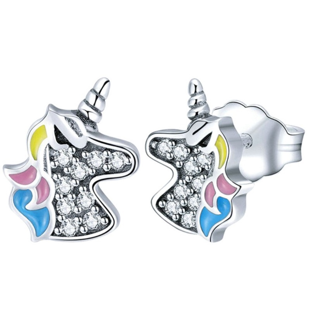 925 Sterling Silver Colorful Unicorn Stud Earrings